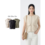 Áo Gile Nữ Khóa Kéo Dáng Suông Túi Hộp Thanh Lịch Free Size ARI.TO.ZOU