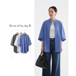 Áo Sơ Mi Nữ Sọc Form Rộng Tay Lỡ Cổ Trụ Thời Trang Hàn/ Nhật Free Size ARI.TO.ZOU