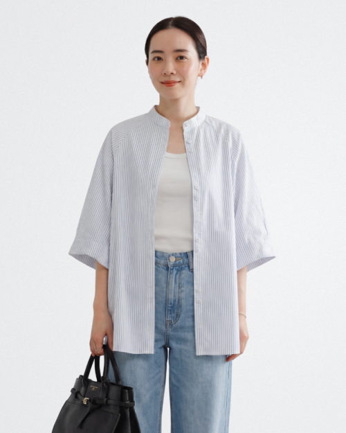 Áo Sơ Mi Nữ Sọc Form Rộng Tay Lỡ Cổ Trụ Thời Trang Hàn/ Nhật Free Size ARI.TO.ZOU