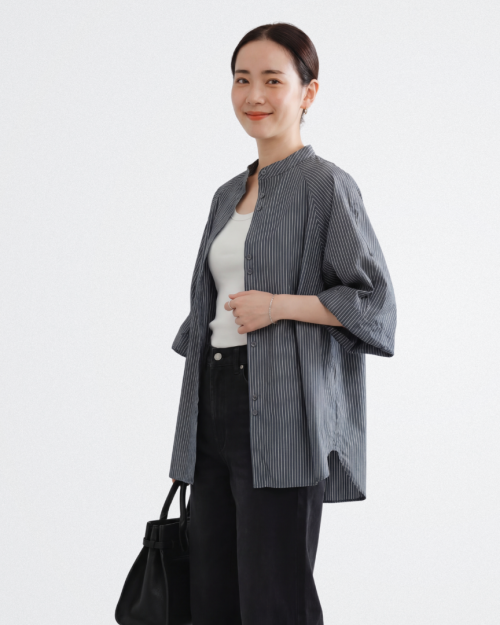 Áo Sơ Mi Nữ Sọc Form Rộng Tay Lỡ Cổ Trụ Thời Trang Hàn/ Nhật Free Size ARI.TO.ZOU