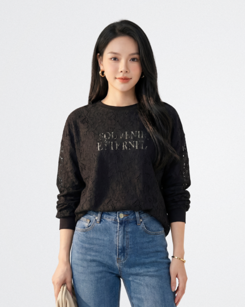 Áo Ren Nữ Dài Tay Cổ Tròn Nữ Tính Thanh Lịch Dễ Phối Đồ Free Size ARI.TO.ZOU