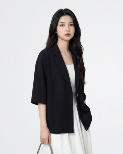 Áo Blazer Nữ Cộc Tay ARI.TO.ZOU Form Suông Hiện Đại Thời Trang Công Sở Free Size