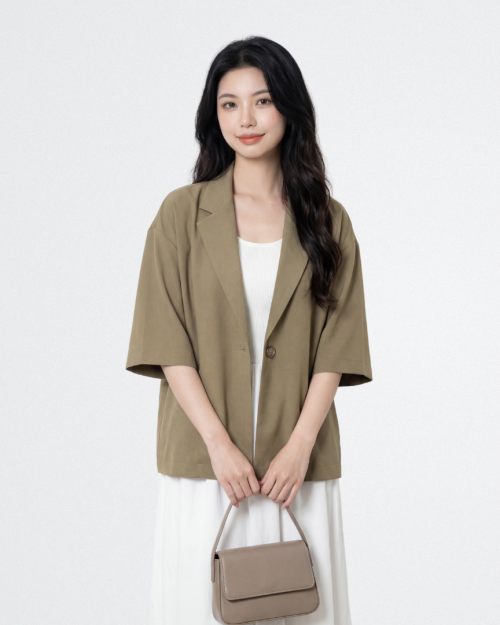 Áo Blazer Nữ Cộc Tay ARI.TO.ZOU Form Suông Hiện Đại Thời Trang Công Sở Free Size