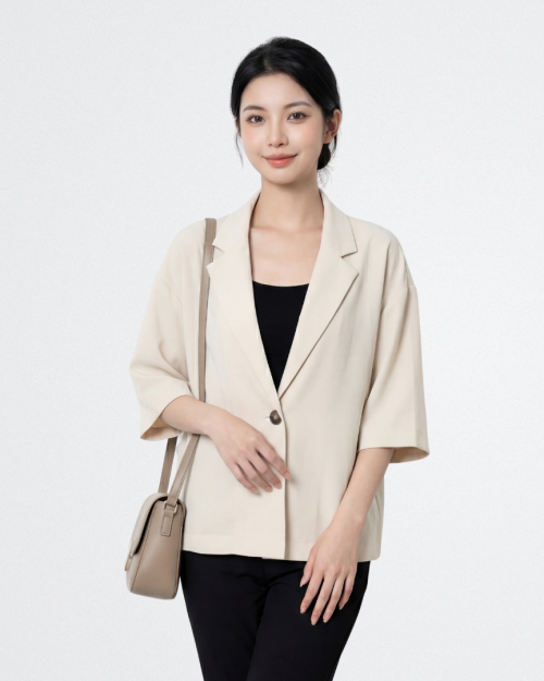 Áo Blazer Nữ Cộc Tay ARI.TO.ZOU Form Suông Hiện Đại Thời Trang Công Sở Free Size