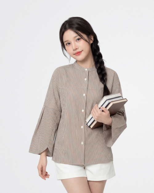 Áo Sơ Mi Nữ Sọc Form Suông Tay Loe Thanh Lịch Thời Trang Nữ Free Size ARI.TO.ZOU