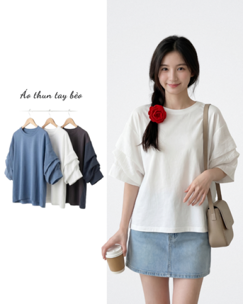 Áo Thun Nữ Tay Bèo Form Suông Nhẹ Nhàng Nữ Tính Dễ Phối Free Size ARI.TO.ZOU