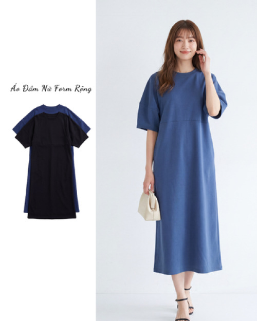 Đầm Suông Dài Tay Lửng Form Rộng ARI.TO.ZOU Nhật Bản Che Dáng Mặc Mát Dễ Phối