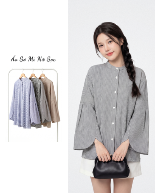 Áo Sơ Mi Nữ Sọc Form Suông Tay Loe Thanh Lịch Thời Trang Nữ Free Size ARI.TO.ZOU